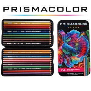 NEW Prismacolor Premier Colored Pencils Soft Core 24 Pack Art Supplies in a Tin